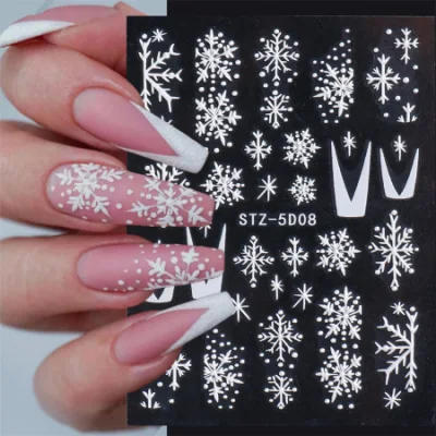 New Nail Stickers Ins Stereo 5D Embossed Christmas Snowflake French Adhesive Nail Stickers