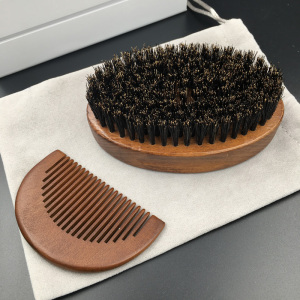 Private Label beard brush Boar bristle  brushes and combs Mens combs and brush set