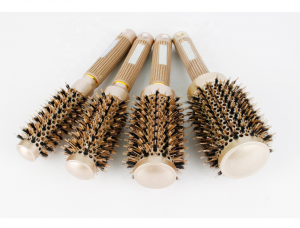 Wholesale Private Label Golden Ceramic Round High Quality Nylon Boar Bristle Styling Hair Brush