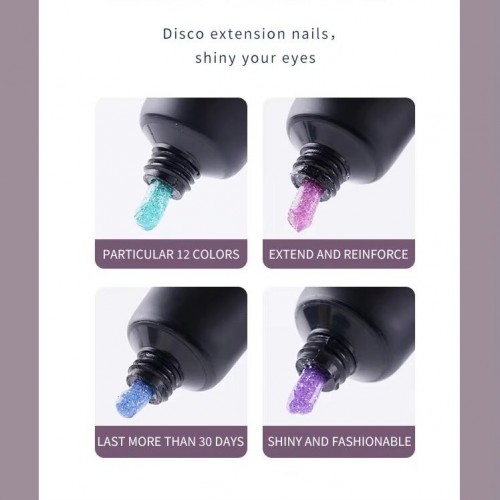 12 Colors Glitter Disco Solid Extension Gel