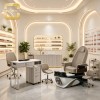 Modern manicure table for technicians with independent storage cabinet with wheels and tool compartment for nail studios.