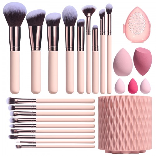 OEM 18PCS Makeup Brush and Sponge Set – Custom Logo Cosmetic Brushes with Holder for Bulk Orders