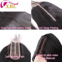 XBL Kim K Straight 2x6 Swiss Lace Closure 100% Human Hair with Baby Hair 10-16 Inch Lace Closure Free Shipping