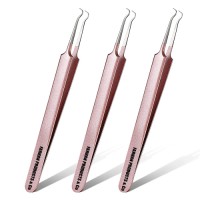 Blackhead Removal Tweezer Acne Blemish Stainless Steel Blemish Extractor Tool Acne Whitehead Pimple Bend Curved Tweezer (R.Gold)