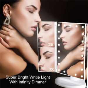 3 Sided dimmable folding trifold desktop led lighted makeup mirror with Lights 21 Led Vanity Mirror with 2X/3X Magnification