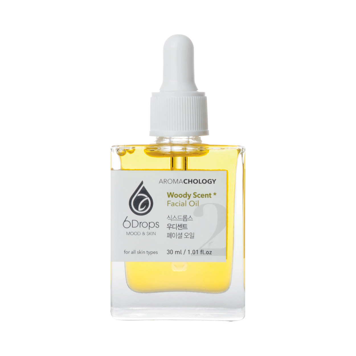 6Drops Aromachology Face Oil - #2 Woody Scent. 30ml. Vegan.