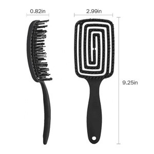 Best quality anti-static beauty detangle hair brush black curved wave handle hair brush