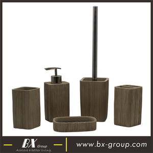 BX Group popular wood effect polyresin hotel bath set accessory