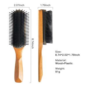 Custom Label High Quality Wooden 9 Row Detachable Denman Massage Hair Brush
