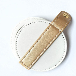 Custom Logo Compact PU Leather Mirror Handy Cosmetic Mirror