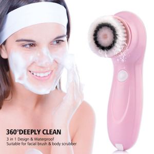 Face care waterproof 3 in 1 electric sonic facial scrub face cleaning spin wash facial cleansing brush