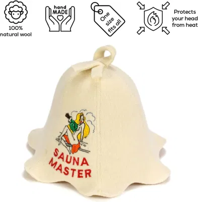Natural Textile Sauna Hat &prime;sauna Master Lady&prime; White - 100% Organic Wool Felt Hats for Russian Banya Protect Your Head From Heat Sauna Ebook Guide Included