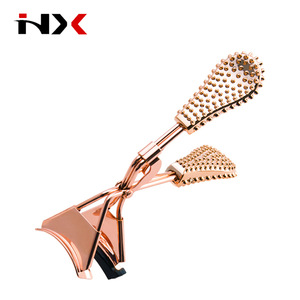 Rose Gold Color Heated Eyelash Curler with Acupressure Style Massage Plastic Handle