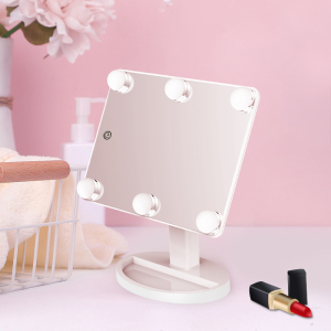 Square mirror 360 degree rotation plastic cosmetic makeup vanity hollywood mirrors with lights