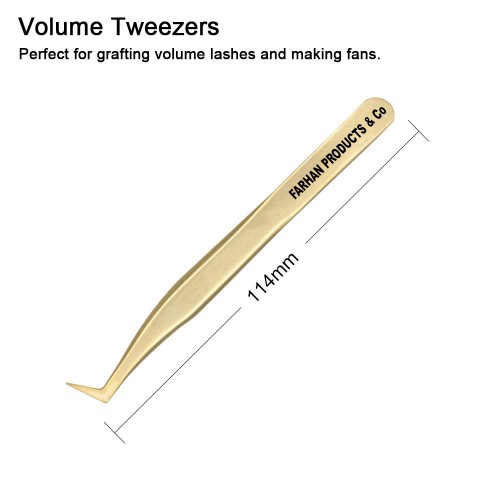 Eyelash Extension Tweezers Set Tweezer for 2D-6D Volume Individual False Lashes Extension Case-Golden (Curved Tweezer)