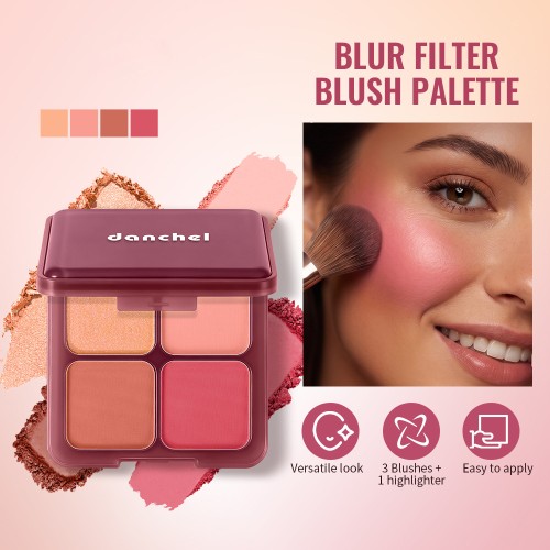 4 Color Matte Blush Palette, Mineral Soft Powder, Long Lasting Natural Rouge Powder, Multi‑Use for Cheek Blush & Facial Contour Shadow