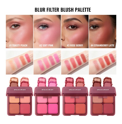 4 Color Matte Blush Palette, Mineral Soft Powder, Long Lasting Natural Rouge Powder, Multi‑Use for Cheek Blush & Facial Contour Shadow