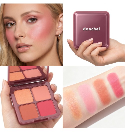 4 Color Matte Blush Palette, Mineral Soft Powder, Long Lasting Natural Rouge Powder, Multi‑Use for Cheek Blush & Facial Contour Shadow