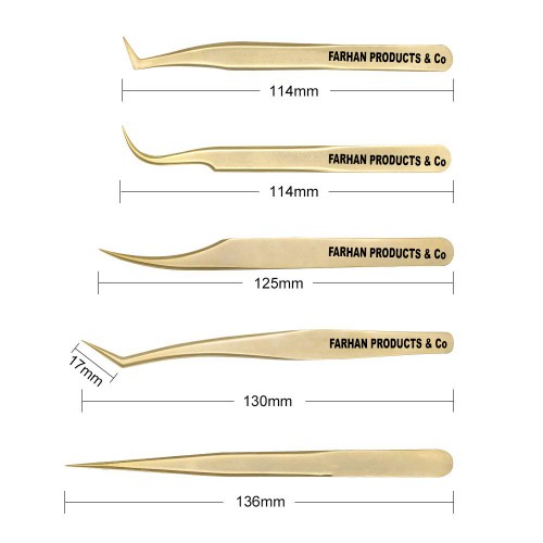Eyelash Extension Tweezers Set Tweezer for 2D-6D Volume Individual False Lashes Extension Case-Golden (Curved Tweezer Sets)