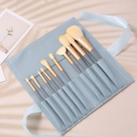 Light Blue Makeup Brush Set with Roll Bag Professional Cosmetic Brush Kit with Storage Pouch