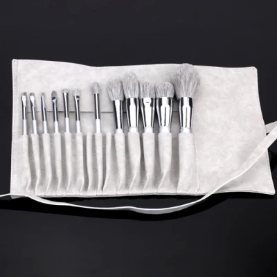 14PCS Silver Color Handle Grey Synthenic Hair Makeup Brushes Set Private Label Foundation Set