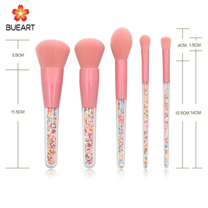 BUEART Rainbow Candy Makeup Brush Set 5pcs Makeup Brushes Transparent Crystal Handle for Blush, Foundation, Eyebrow, Eyeshadow,