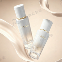 40ml / 50ml Custom Logo Gradient Glass Essence Bottle with White Pump Cap & Gold Decorative Ring