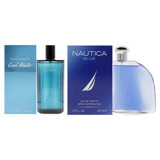Various Designers Cool Water and Nautica Blue Kit for Men - 2 Pc Kit 6.7oz EDT Spray, 3.4 oz EDT Spray