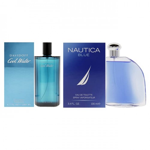 Various Designers Cool Water and Nautica Blue Kit for Men - 2 Pc Kit 6.7oz EDT Spray, 3.4 oz EDT Spray