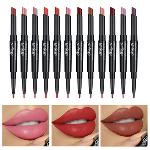 12 Color Double-End Lip Makeup Lipstick Pencil Waterproof Long Lasting Tint Red Lip Stick Beauty Matte Liner Pen Lipstick