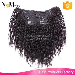  Indian Virgin Hair Afro Kinky Curly Clip In Hair Extension,7Pcs/set,12-30 Inches in Stock,120G Hair Clip Making Machine