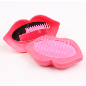 Fashion New Type Anti-static Lip Shape Mini Hair Brushes Professional With Mirror Detangling Custom Logo Woman Hair Brush