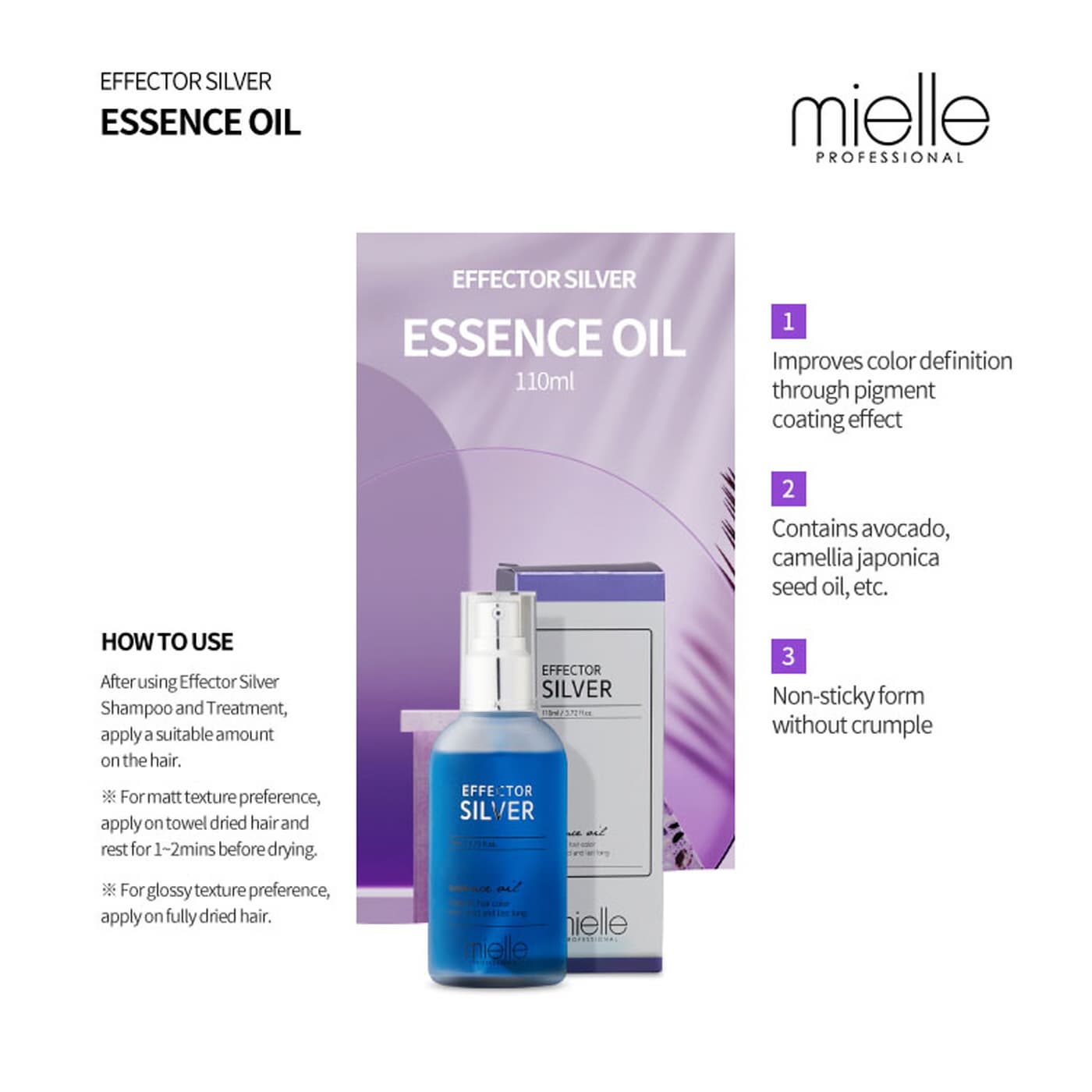 Long Lasting Anti Yellow Shampoo Treatment and Essence Oil Made in Korea