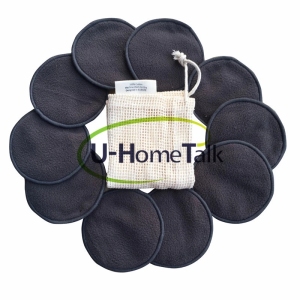 Rounds Square 8cm Washable Reusable Velour Charcoal Cotton Bamboo Makeup Remover Pads with Bamboo Container Tube Box