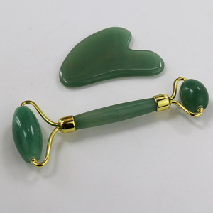 Skin care tools Green Roller Jade and Gua Sha Jade for facial with with Zinc Alloy Frame