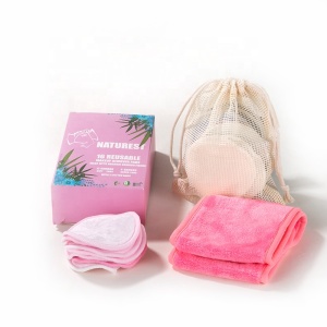 Washable facial cleaning bamboo cotton rounds pad reusable makeup remover pads and headband set