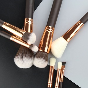 Wooden Makeup Face Kit 15pcs Rose Gold Pouch Belt Tool Bag Brush Make Set Up