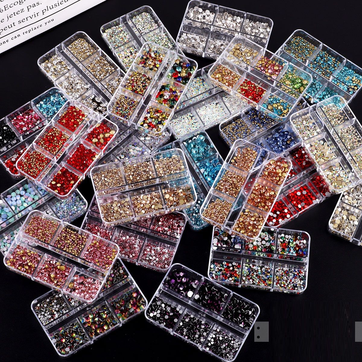 Cross-border hot-selling nail art diamonds, nail jewelry, flashing, 6 grids, high silver nail flat bottom drills, pointed bottom drills, stacked drills, mixed loads