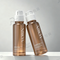 80ml Custom Logo Cylindrical Amber Glass Lotion & Essence Bottle with White Flip-top Pump Cap