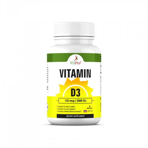 VitPro Vitamin D3 5000iu (125 mcg) for Healthy Muscle Function - 90 Softgels