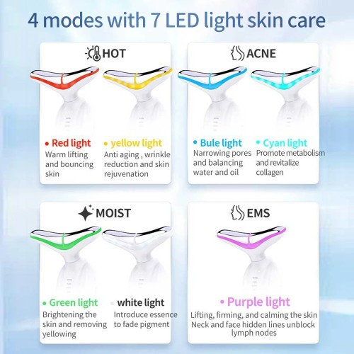 Color Light Neck Beauty Instrument 3-Speed Adjustment Neck Massage Tool Face Lifting Anti-Wrinkle Skin Rejuvenation Device