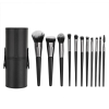 Professional 11 Pcs Matte Black Makeup Brush Set Custom Logo Vegan Synthetic Cosmetic Brushes Set with Cylinder Storage Box
