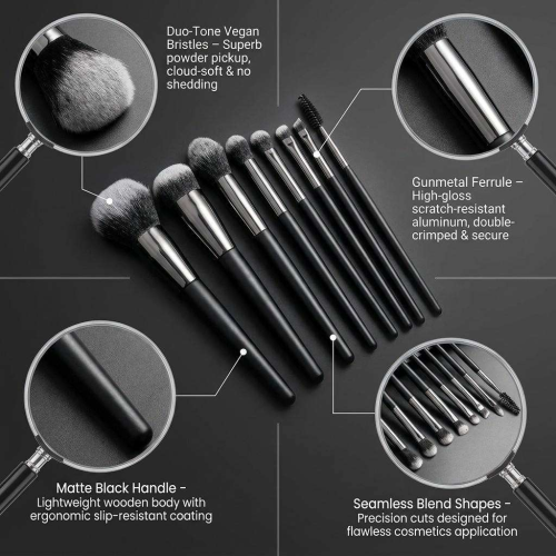 Professional 11 Pcs Matte Black Makeup Brush Set Custom Logo Vegan Synthetic Cosmetic Brushes Set with Cylinder Storage Box