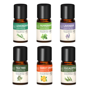 100% Pure Organic Essential Oils Lemongrass Peppermint Lavender Tea tree Orange Eucalyptus 6 Pack 10ml Essential Oil Set