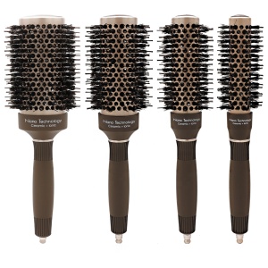 Brown Salon Nylon Hairdresser Hair Beauty Styling Bristle Boar Bristle Round Ceramic Straightening Hair Brush