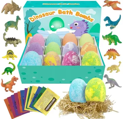 Dino Egg Bath Bombs for Kids Large Easter Eggs Bubble Fizz with Surprise Inside Dinosaur Toys Birthday Gift Set for Boy and Girl