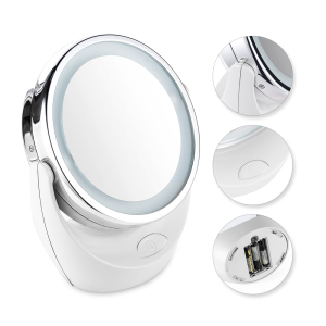 electric 10x double sided  compact illumin makeup wireless charging sensor touch round led mirror