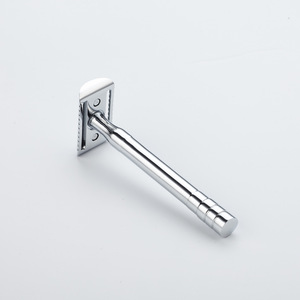 High Quality 12cm Long handle Chrome Sliver Safety Razor Stainless steel Straight Razor With Double Edge Razor Blades