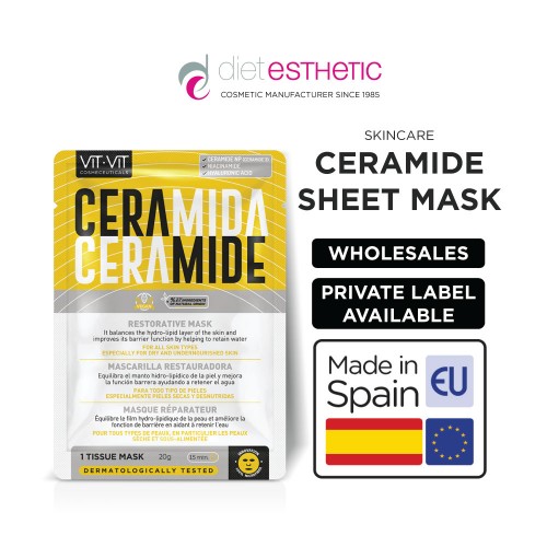 Ceramida Sheet Mask. 100% Microfiber. For Dry And Undernourished Skin. Restores The Skin Barrier, And Provides Deep Moisturization. With Cermamide 3, Hyaluronic Acid. Restorative Mask. Vegan Skincare.