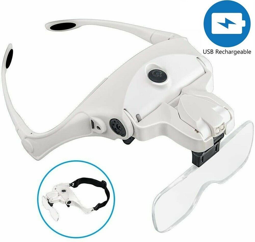 2 LED Headband Headset Head Lamp Light Jeweler Magnifier Magnifying Glass Loupe
